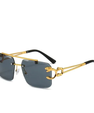 ALI EXPRESS - Lunettes de Soleil Carrées Sans Monture – Unisexe Rétro Luxe - Gold Gray