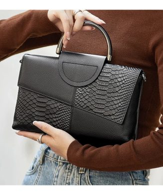 ALI EXPRESS : Sac à main effet crocodile avec poignée dorée