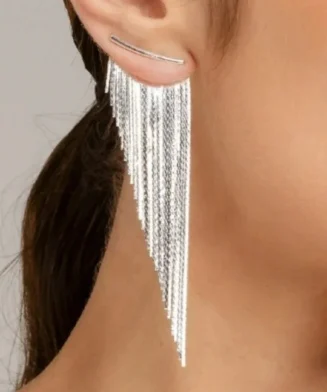 ALI EXPRESS - Boucles d’oreilles longues à franges argentées
