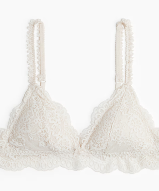 H&M - Soutien-gorge souple et paddé en dentelle - Beige pâle