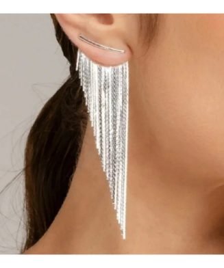 ALI EXPRESS - Boucles d’oreilles longues à franges argentées