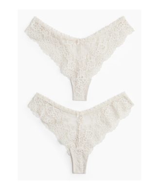 H&M - Lot de 2 culottes Brazilian en dentelle - Beige pâle