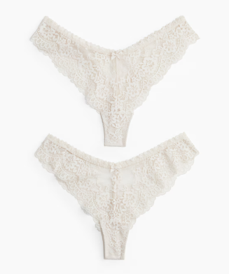 H&M - Lot de 2 culottes Brazilian en dentelle - Beige pâle