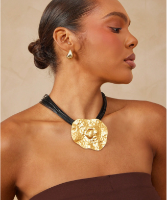 SHEIN - Collier pendentif doré oversize – Design asymétrique