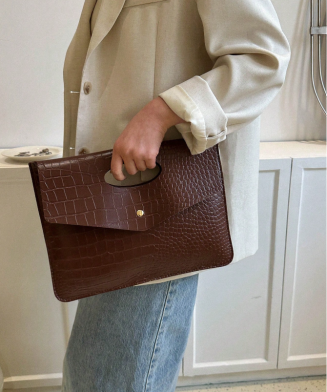 SHEIN - Pochette effet croco en simili cuir – Marron