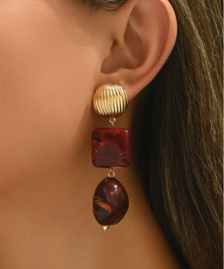 SHEIN - Boucles d’oreilles asymétriques effet jade & coquillage doré