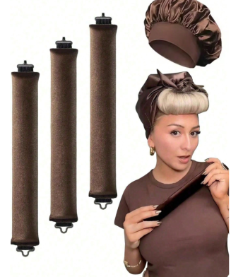 SHEIN - Kit coiffure sans chaleur 4 pcs – Bigoudis, chouchou & bonnet de nuit