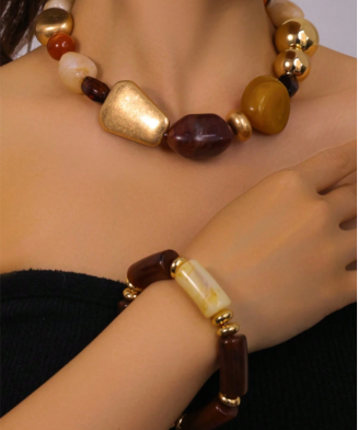 SHEIN - Set collier & bracelet bohème – Résine vintage