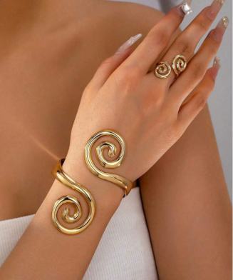SHEIN - Set bracelet manchette spiral & bague – Doré