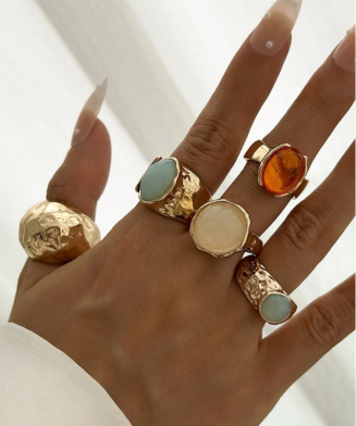 SHEIN - Lot de 5 bagues vintage martelées avec pierres