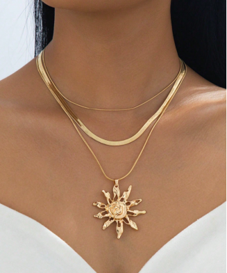 SHEIN - Collier pendentif soleil doré texturé