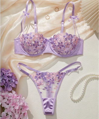 SHEIN - Ensemble lingerie 2 pièces  – Dentelle florale romantique - Violet