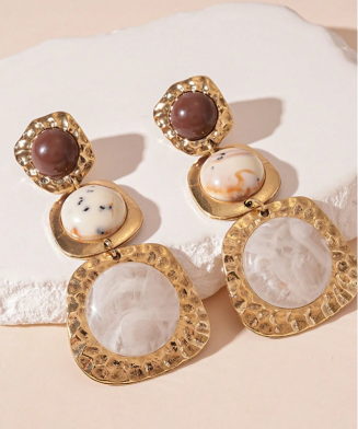 SHEIN - Boucles d’oreilles pendantes vintage – Résine & doré martelé