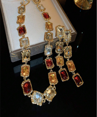 SHEIN - Collier ras-du-cou et boucles d'oreilles rétro strass carré