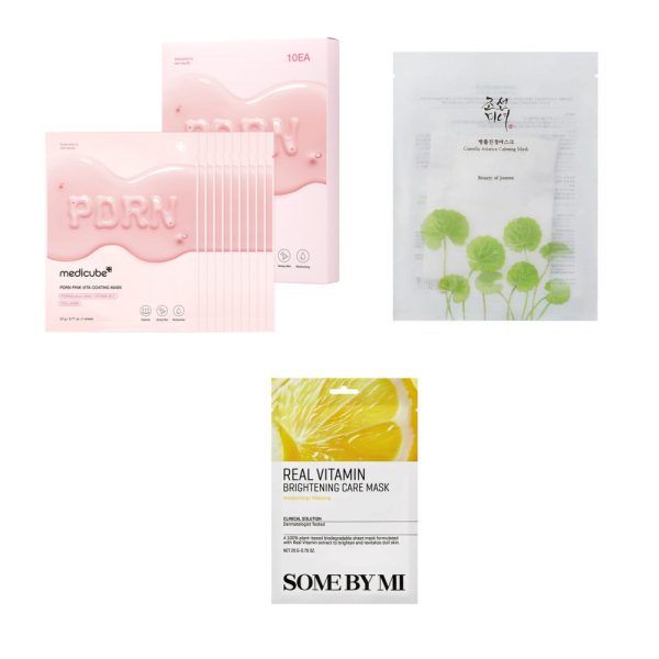 Pack Éclat K-beauty – 3 masques (MEDICUBE PDRN Pink Vita + Beauty of Joseon Centella + Some By Mi Vitamin)