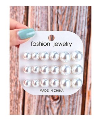 SHEIN - Set de boucles d’oreilles puces à grosse perle blanche