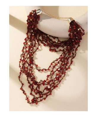 SHEIN - Collier tricoté à la main multicouche rouge, noué