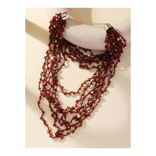 SHEIN – Collier tricoté à la main multicouche rouge, noué