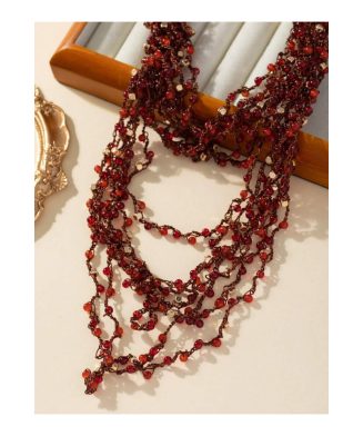 SHEIN – Collier tricoté à la main multicouche rouge, noué 2