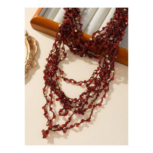 SHEIN – Collier tricoté à la main multicouche rouge, noué 2