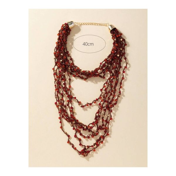 SHEIN – Collier tricoté à la main multicouche rouge, noué 3
