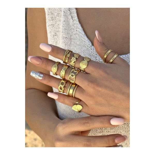 SHEIN – Set de 10 bagues rondes réglables en acier inoxydable plaqué or 18K SHEIN – Set de 10 bagues rondes réglables en acier inoxydable plaqué or 18K