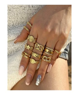 SHEIN – Set de 10 bagues rondes réglables en acier inoxydable plaqué or 18K 2