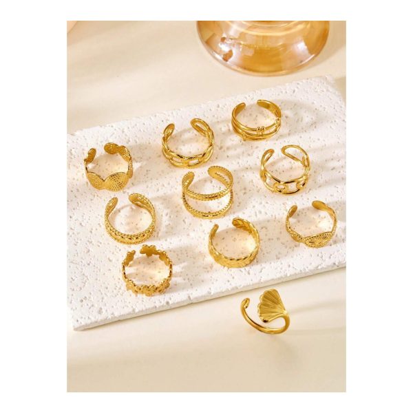 SHEIN – Set de 10 bagues rondes réglables en acier inoxydable plaqué or 18K 3 SHEIN – Set de 10 bagues rondes réglables en acier inoxydable plaqué or 18K 3