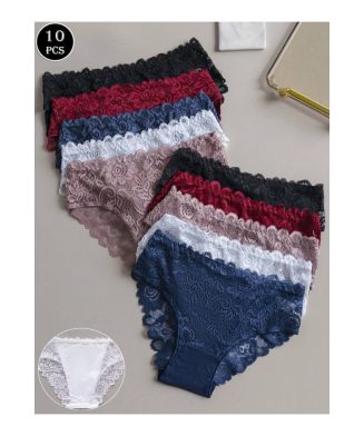 SHEIN - Lot de 10 culottes en dentelle de couleur unie