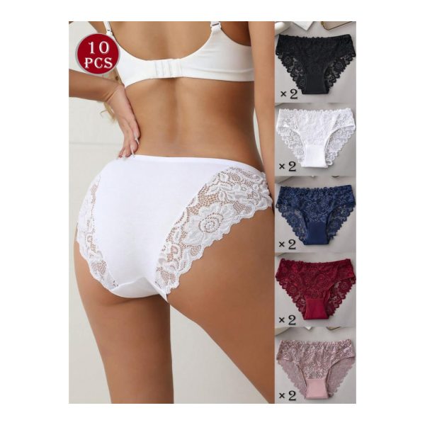SHEIN – Lot de 10 culottes en dentelle de couleur unie 2
