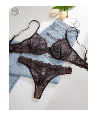 SHEIN - Ensemble soutien-gorge et culotte en dentelle matelassé uni