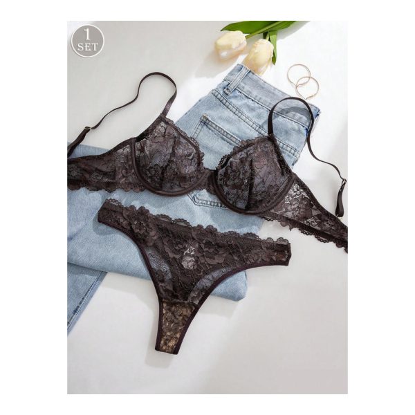 SHEIN – Ensemble soutien-gorge et culotte en dentelle matelassé uni SHEIN – Ensemble soutien-gorge et culotte en dentelle matelassé uni