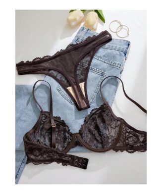 SHEIN – Ensemble soutien-gorge et culotte en dentelle matelassé uni 2