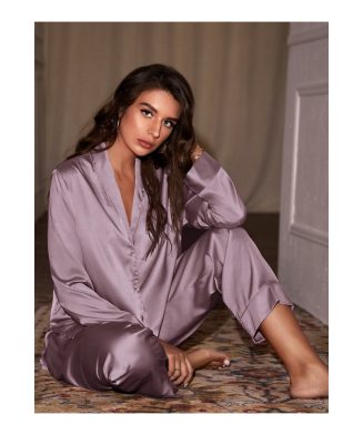 SHEIN - Pyjama en satin à col châle
