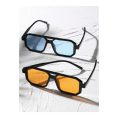 SHEIN – Lunettes de soleil carrées rétro – verres teintés multicolores UV400 2