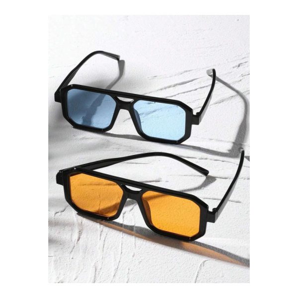 SHEIN – Lunettes de soleil carrées rétro – verres teintés multicolores UV400 2