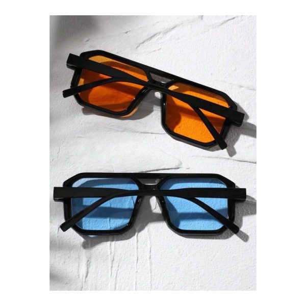 SHEIN – Lunettes de soleil carrées rétro – verres teintés multicolores UV400 3