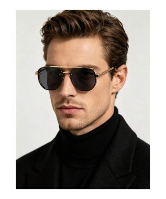 SHEIN - Lunettes de soleil aviateur double pont – noir et doré