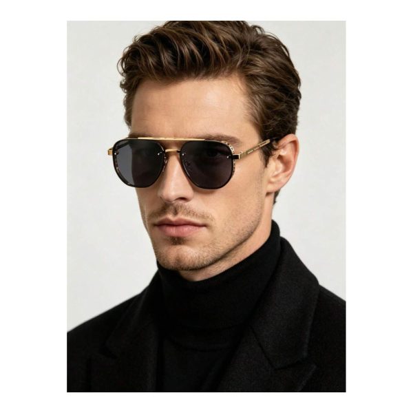 SHEIN – Lunettes de soleil aviateur double pont – noir et doré
