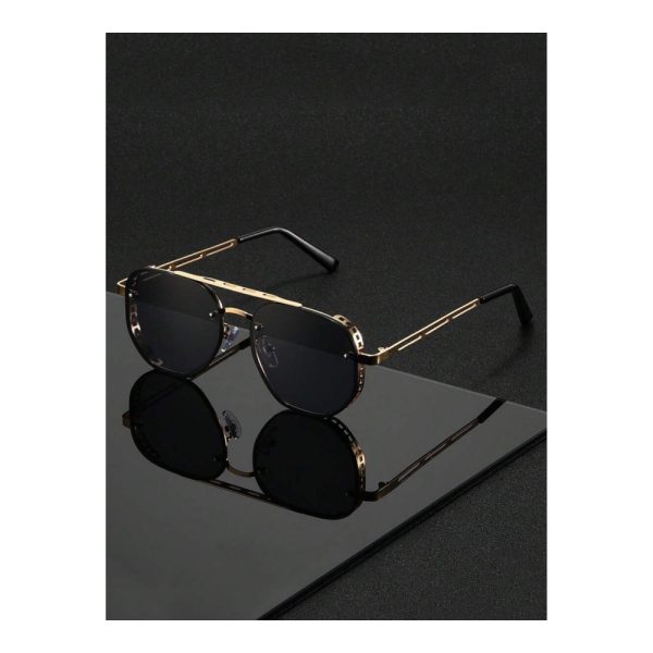SHEIN – Lunettes de soleil aviateur double pont – noir et doré 2