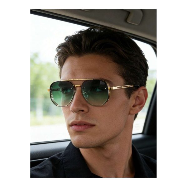 SHEIN – Lunettes de soleil aviateur double pont – noir et doré 3