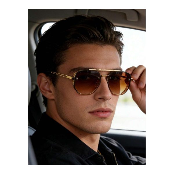 SHEIN – Lunettes de soleil aviateur double pont – noir et doré 5