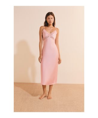 ETAM - Nuisette longue détails en dentelle – Rose