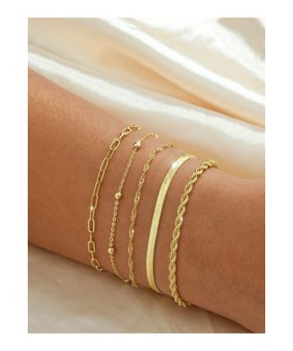 SHEIN - Set de 5 bracelets chaînes minimalistes – acier inoxydable doré