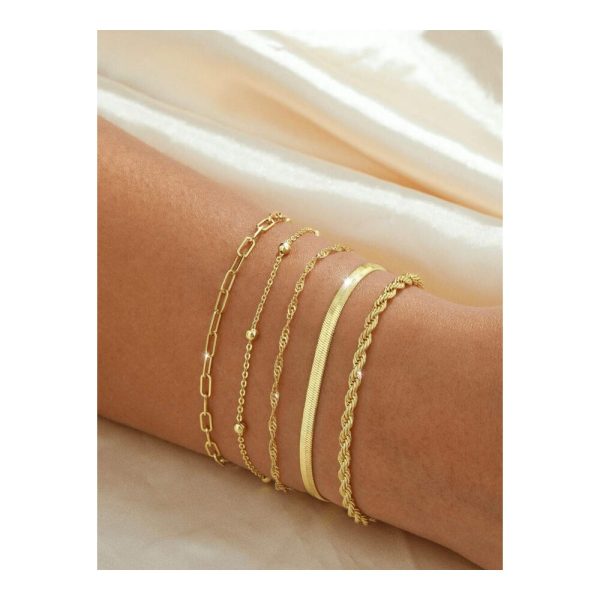 SHEIN - Set de 5 bracelets chaînes minimalistes – acier inoxydable doré 1