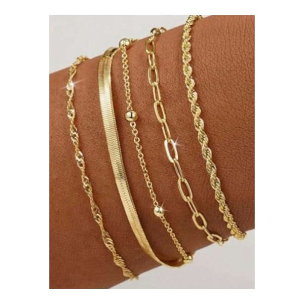 SHEIN - Set de 5 bracelets chaînes minimalistes – acier inoxydable doré 2