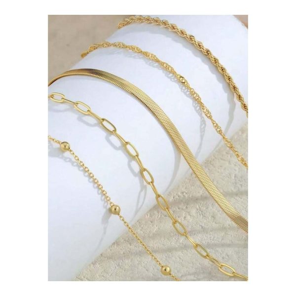 SHEIN - Set de 5 bracelets chaînes minimalistes – acier inoxydable doré 3