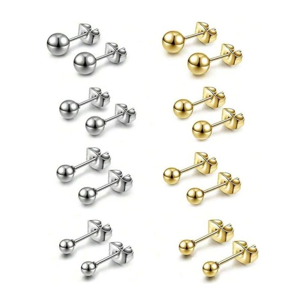 SHEIN - Lot de 4 paires de boucles d’oreilles boule – acier inoxydable 2