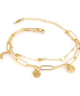 SHEIN - Bracelet double chaîne bohème – trèfle à quatre feuilles