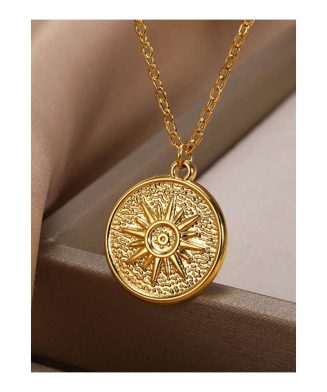 SHEIN - Collier pendentif médaille soleil gravé – acier inoxydable